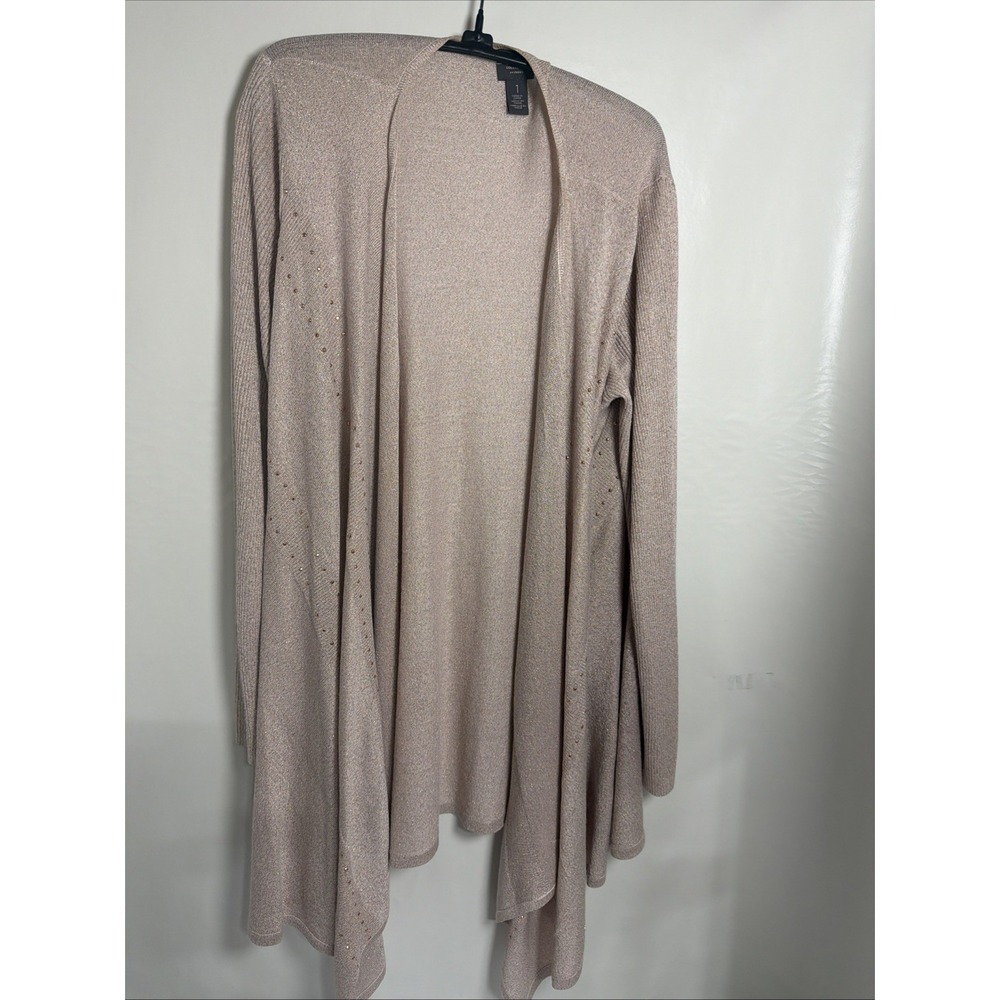 Chicos Womens Cardigan Sweater Long Pink Shimmer Waterfall Lightweight Boho Sz1